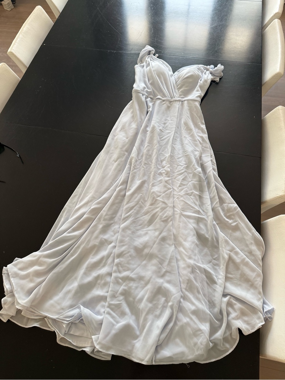 One-Shoulder Light coastal light blue Flowing maxi Dress